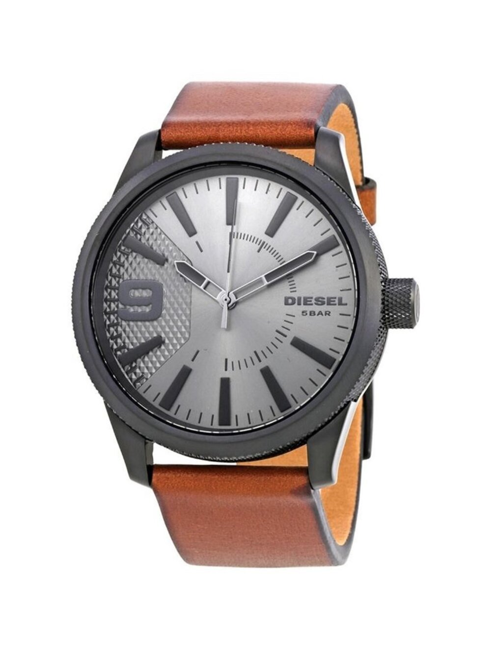 NWT Diesel Rasp Grey Dial Brown Leather Men's Watch